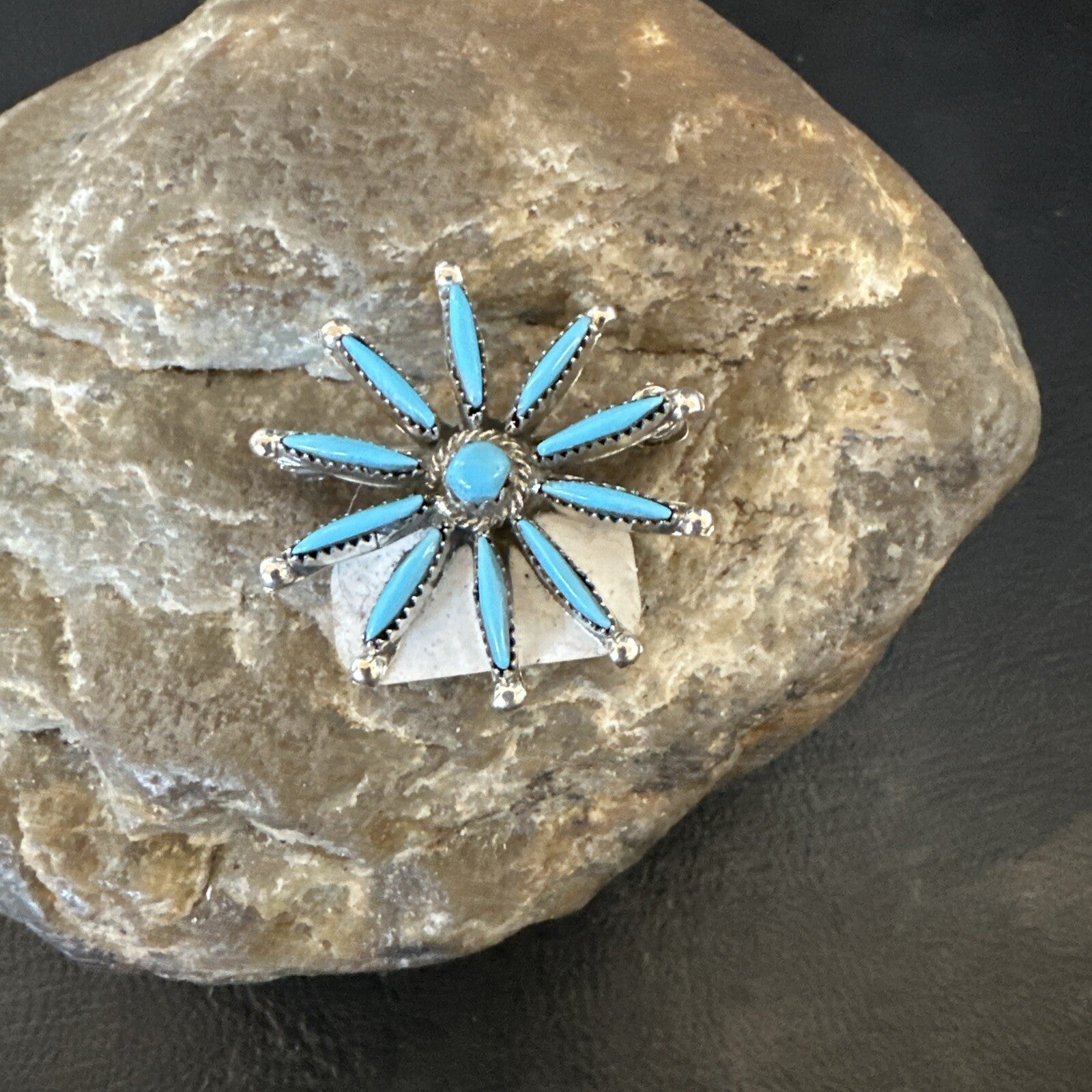 Native Blue Turquoise Needle Point Zuni Sterling Silver Pin Pendant 17846