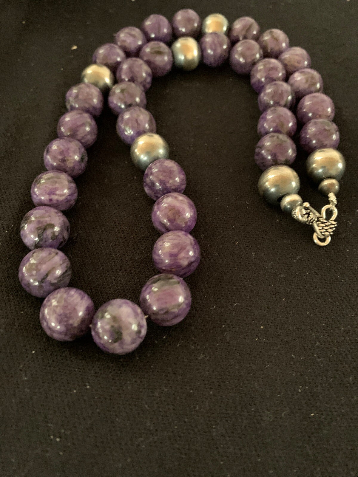 Purple Stone Bead Navajo Pearls Sterling Silver Necklace 04660