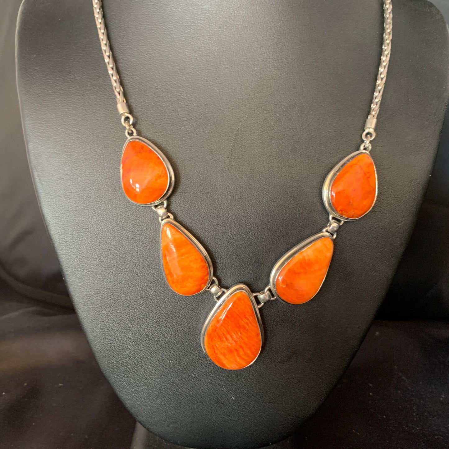Orange Spiny Oyster Pendant Navajo Sterling Silver Lariat Necklace 20" 13889
