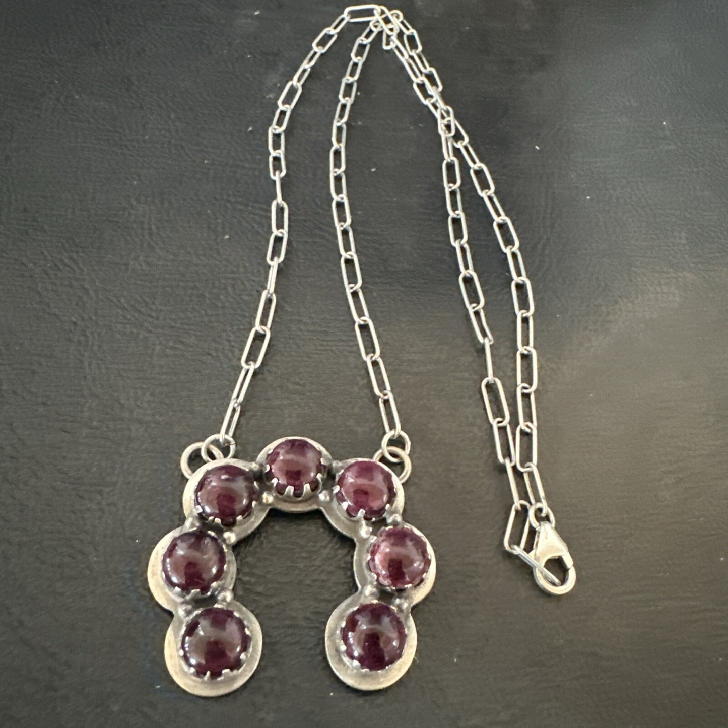 Purple Spiny Oyster Naja Pendant Navajo Sterling Silver Chain 20” Necklace 18853
