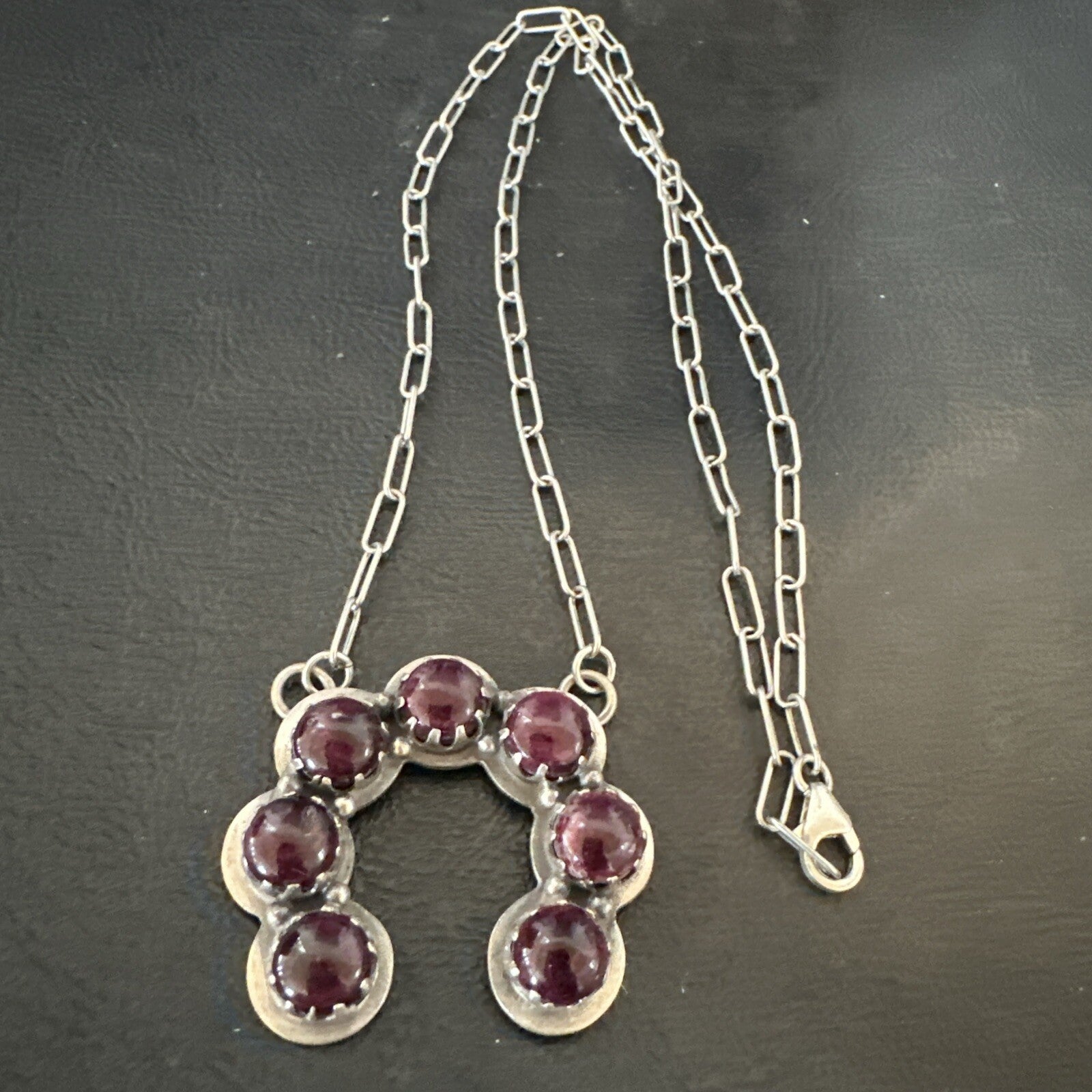 Purple Spiny Oyster Naja Pendant Navajo Sterling Silver Chain 20” Necklace 18853