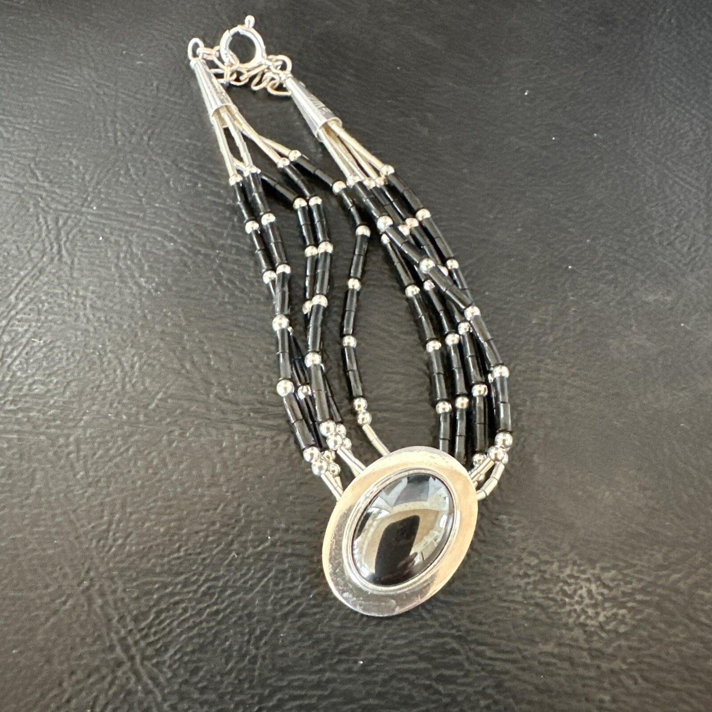 Black Onyx Heishi 5S Pend Southwestern Liquid Sterling Silver Bracelet 8” 17751