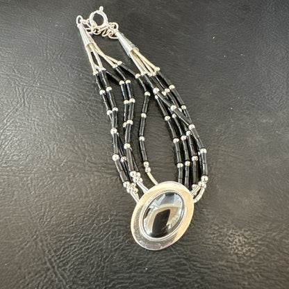 Black Onyx Heishi 5S Pend Southwestern Liquid Sterling Silver Bracelet 8” 17751