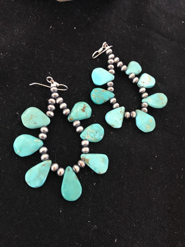 Native American Navajo Blue Cluster Turquoise Sterling Silver Earrings 10063