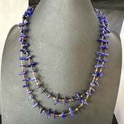 Blue Lapis Lazuli Shell Multi Strand Navajo Necklace 21" | Sterling Silver | Authentic Native American Handmade | 19722