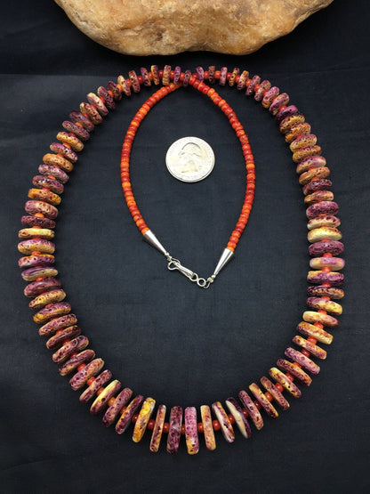 USA Mens Purple Spiny Oyster Bead Navajo Sterling Silver Necklace 28" 4256