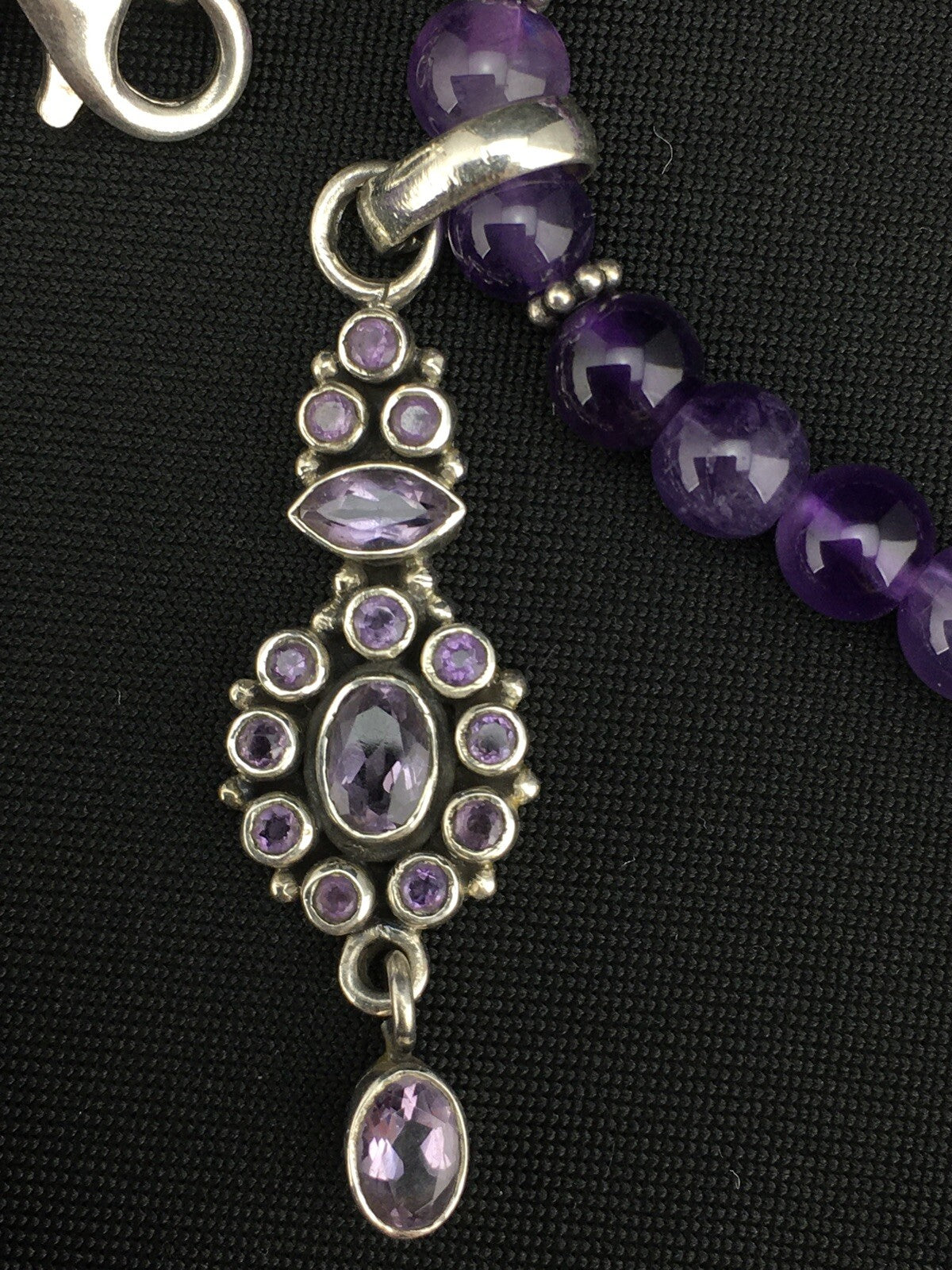 Amethyst Pendant Southwesten Navajo Sterling Silver Beads Necklace 19" 04914