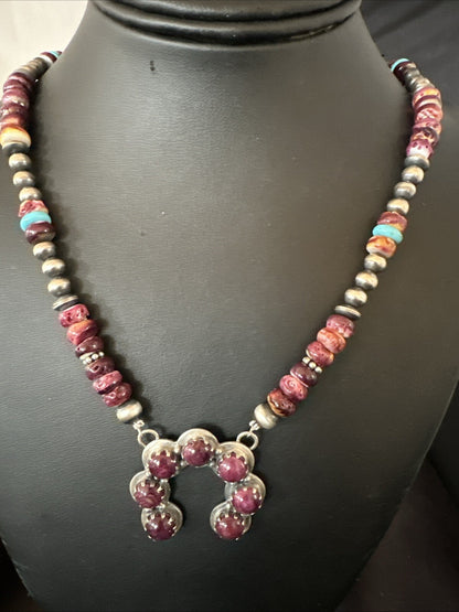 Purple Spiny Oyster Naja Pendant Turquoise Navajo Sterling Silver Necklace 18848