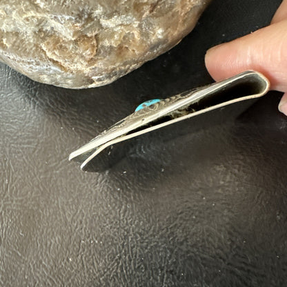 Mens Womens Blue Turquoise Navajo Stainless Stamped Silver Money Clip 19733