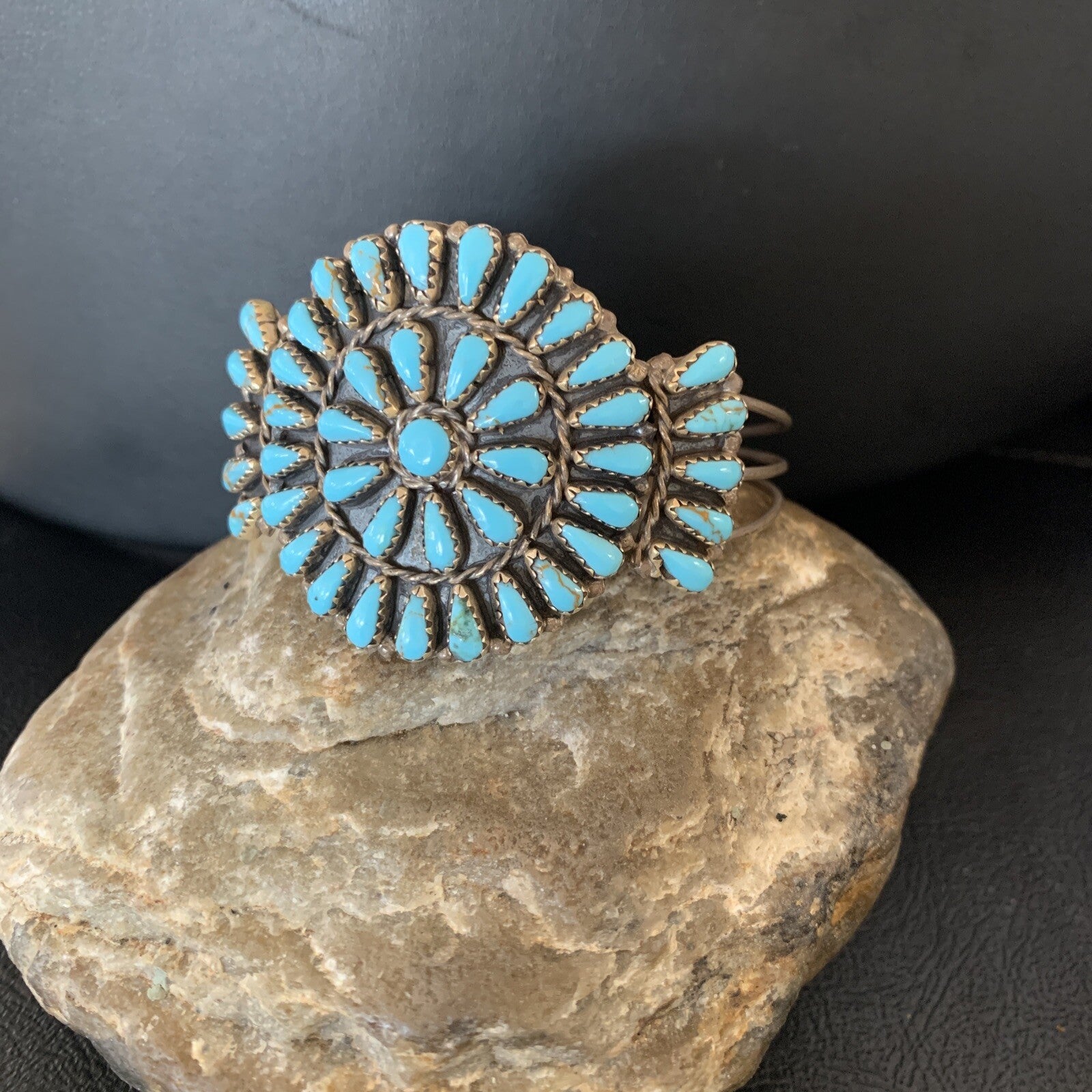 Old Pawn Zuni Sterling Silver Handmade Blue Turquoise Cuff Bracelet 12695