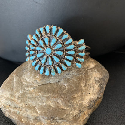 Old Pawn Zuni Sterling Silver Handmade Blue Turquoise Cuff Bracelet 12695