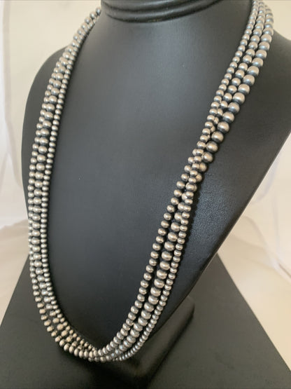 Native American Sterling Silver Navajo Pearls 3 Strands 24" Necklace 95724