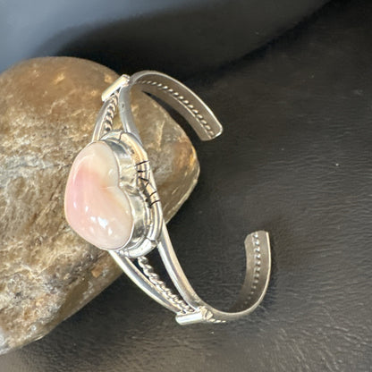 Heart Pink Conch Navajo American Sterling Silver Cuff Bracelet 7.25” 19282