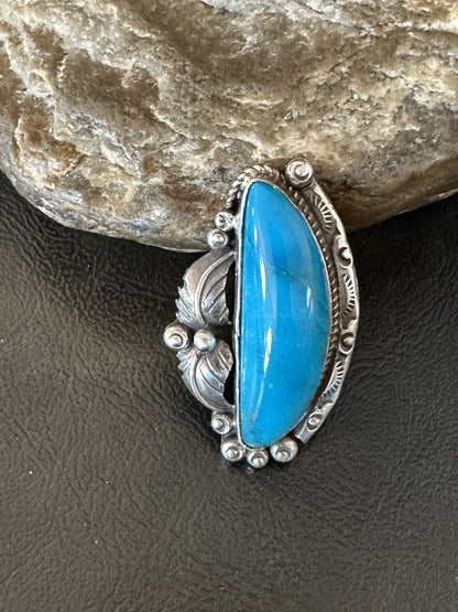 XL Blue Kingman Turquoise  Native American Sterling Silver Ring Size 9 19403
