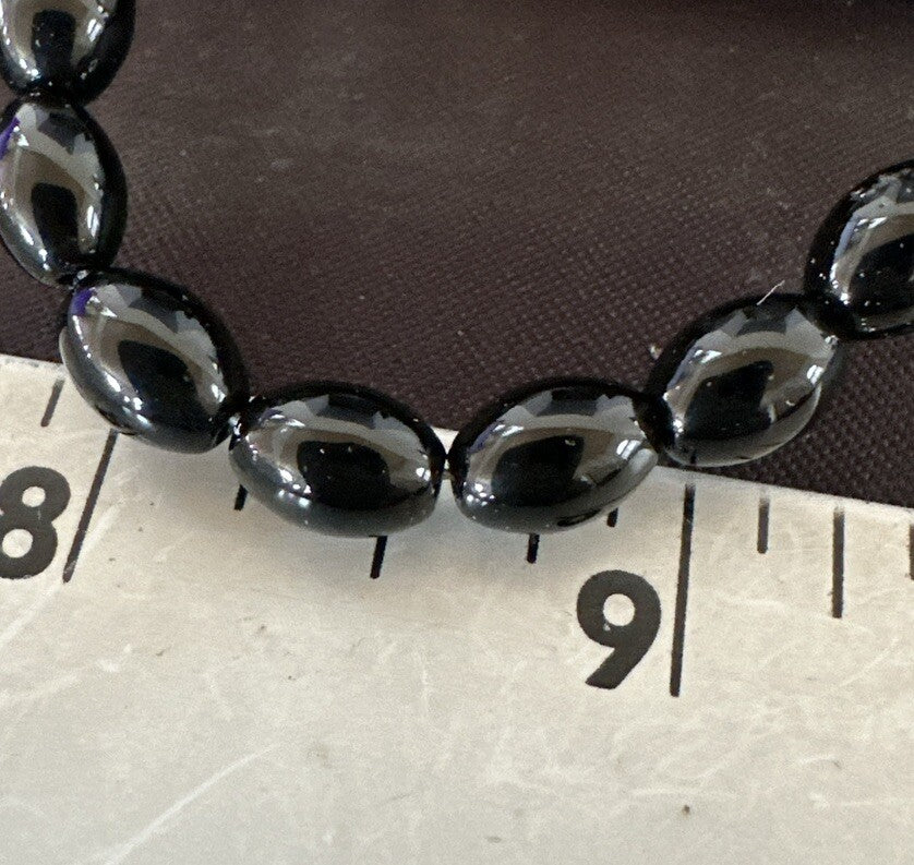 Mens Women Melon Beads Black Onyx Navajo Sterling Silver Necklace 18” 17921