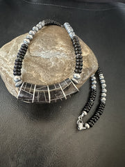 Men's Women's Black Onyx Pendant Navajo Beads Necklace | Sterling Silver | Authentic Native American Handmade | 18330