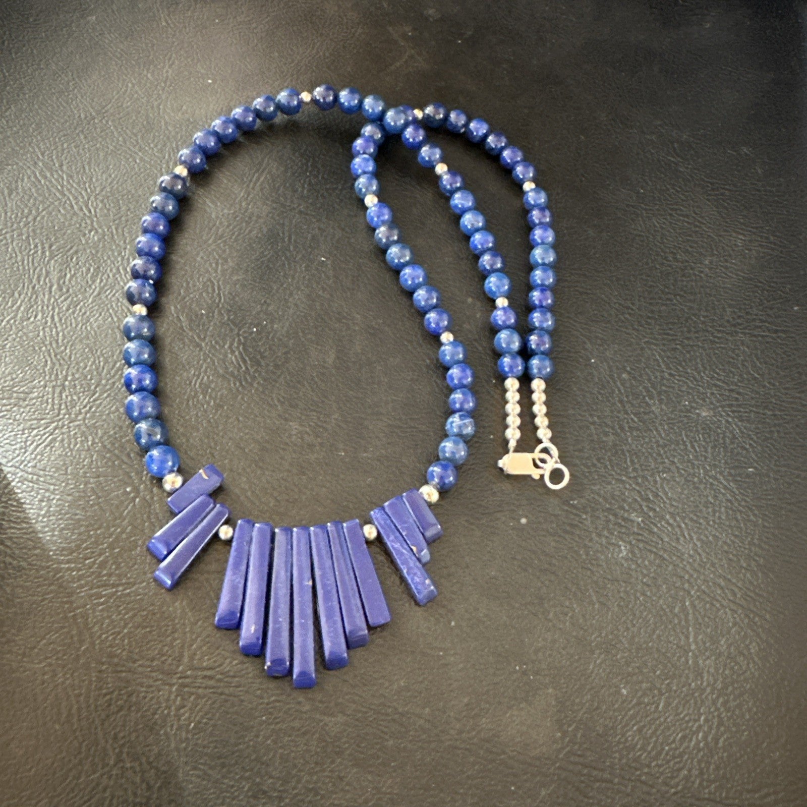 Mens Womens Blue Lapis Lazuli Sterling Silver Stick Necklace 21” 19755