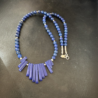 Mens Womens Blue Lapis Lazuli Sterling Silver Stick Necklace 21” 19755