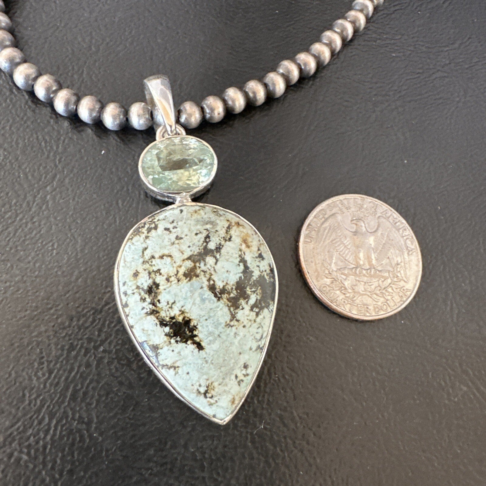 Womens Dry Creek Turquoise Topaz Pendant Navajo Sterling Silver Necklace 19744