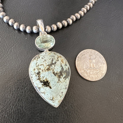 Womens Dry Creek Turquoise Topaz Pendant Navajo Sterling Silver Necklace 19744
