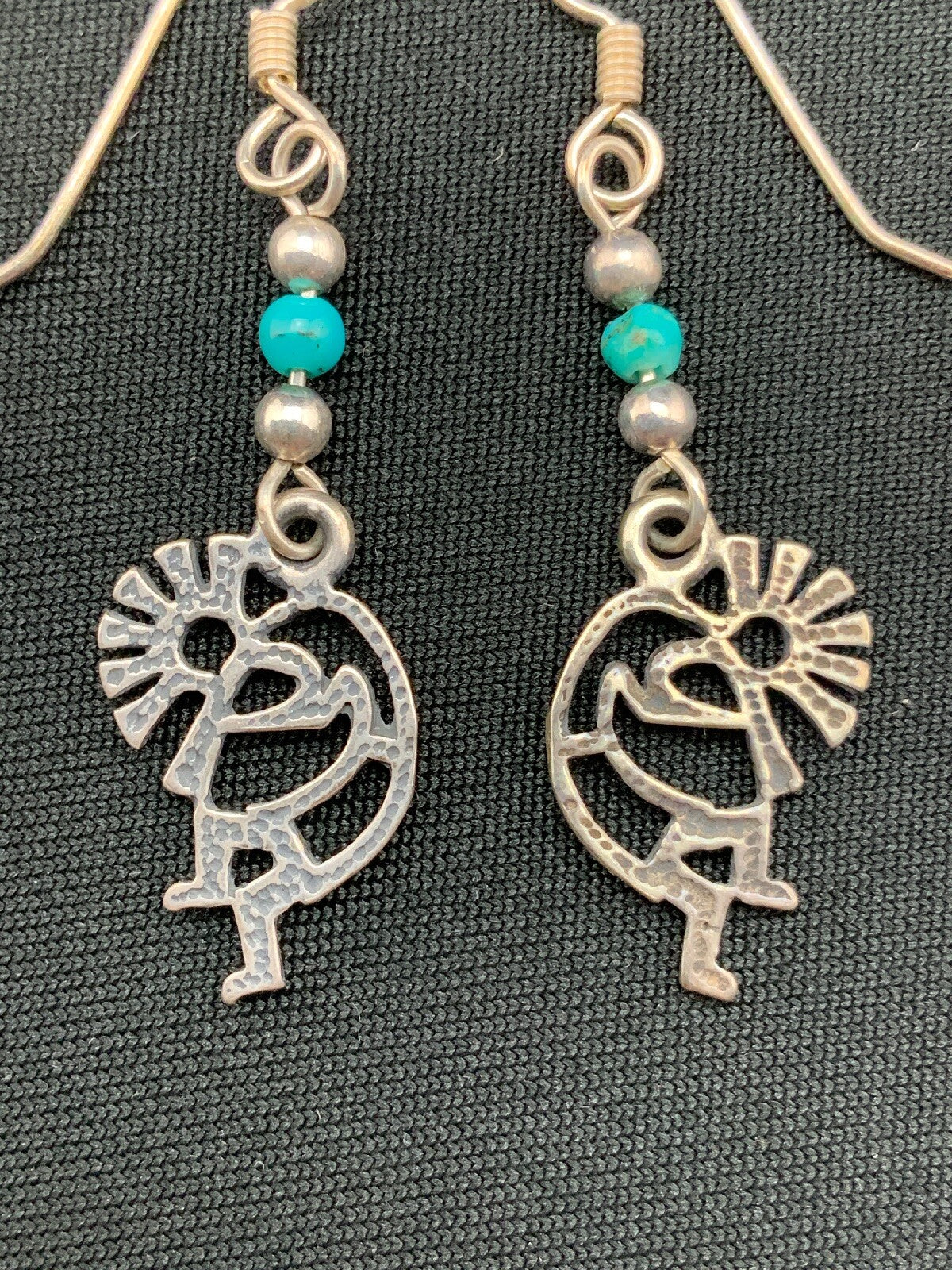 Native Turquoise Kokopelli Navajo Sterling Silver Earrings 1.25" 04525