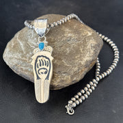 Feather BearPaw Navajo Blue Turquoise Necklace Pendant | Sterling Silver | Authentic Native American Handmade | 17813