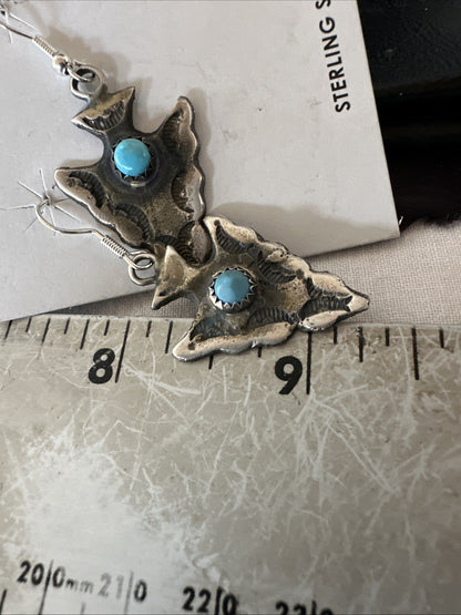 Arrowhead Womens Stamped Blue Turquoise Dangle Earrings Sterling Silver 19786