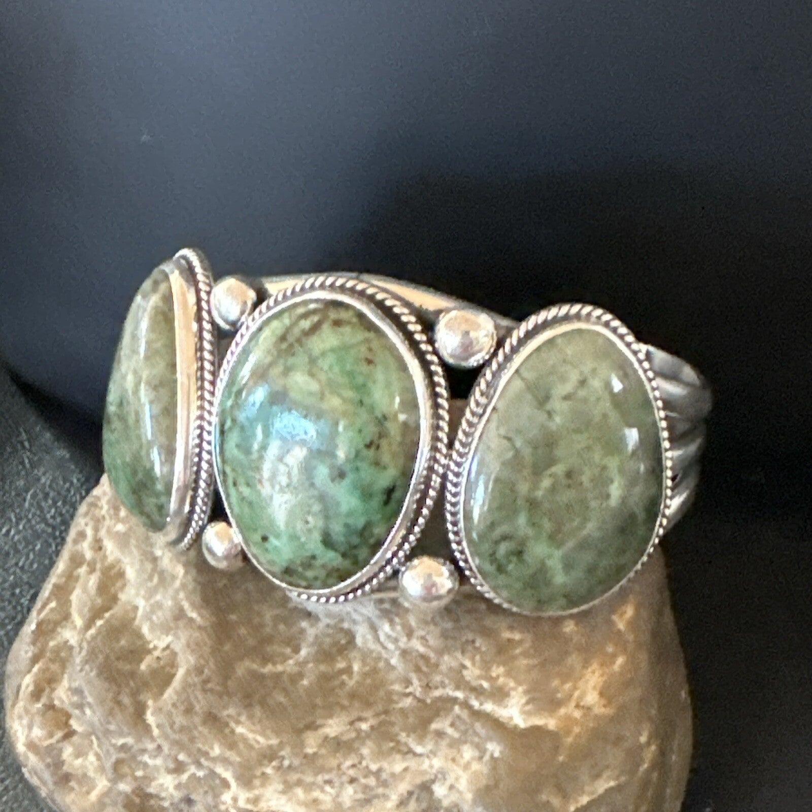 Navajo Green Royston TURQUOISE Stamped Sterling Silver Cuff Bracelet 8.5" 18718