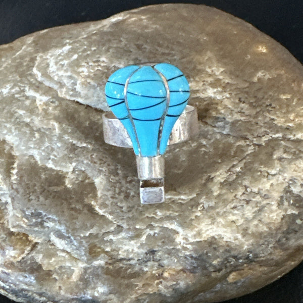 Navajo Blue Turquoise Balloon Inlay Band Ring Sz 6.5 | Authentic Native American Handmade | 18189