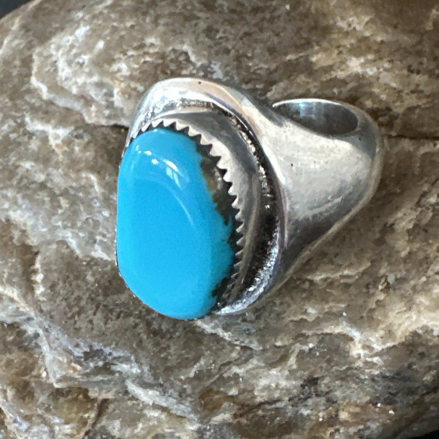 Blue Kingman Turquoise Navajo Sterling Silver Ring Size 11 19408