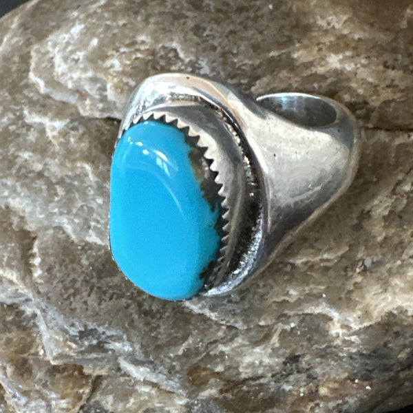 Blue Kingman Turquoise Navajo Ring Size 11 | Sterling Silver | Authentic Native American Handmade | 19408