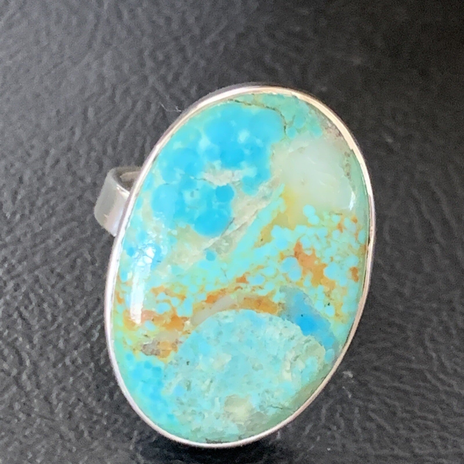 Blue Kingman Turquoise Oval Navajo Sterling Silver Ring Size 8 Adjustable 12800