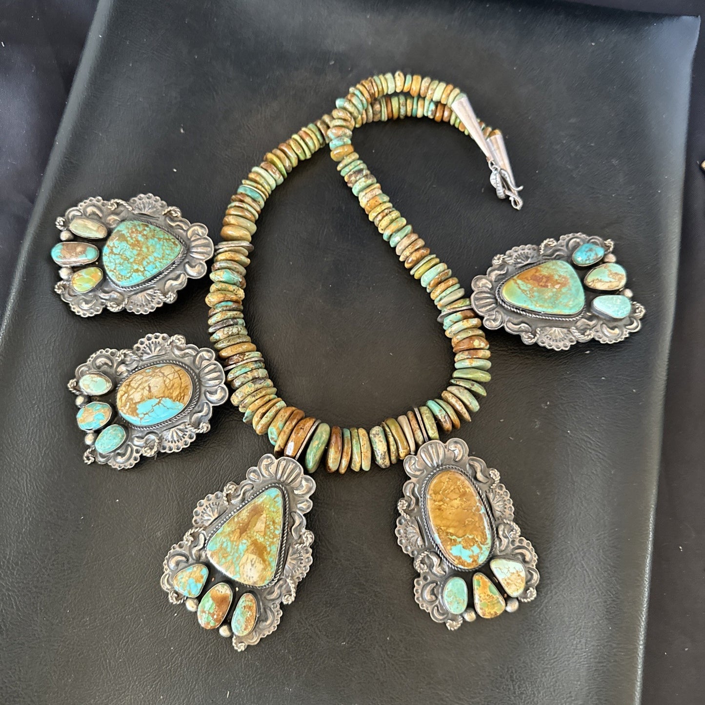Statement Royston Turquoise Old Pawn 5 Navajo Sterling Silver Necklace 23" 19127