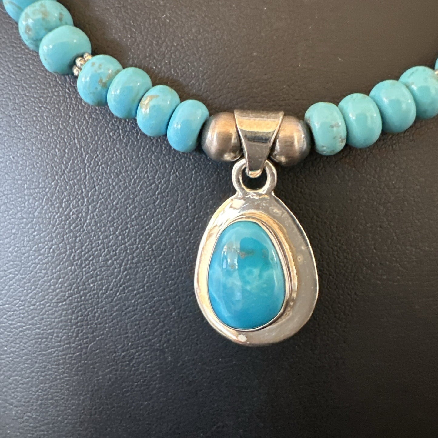 WoMens Blue Kingman Turquoise Pendant Navajo Sterling Silver Necklace 21" 18419