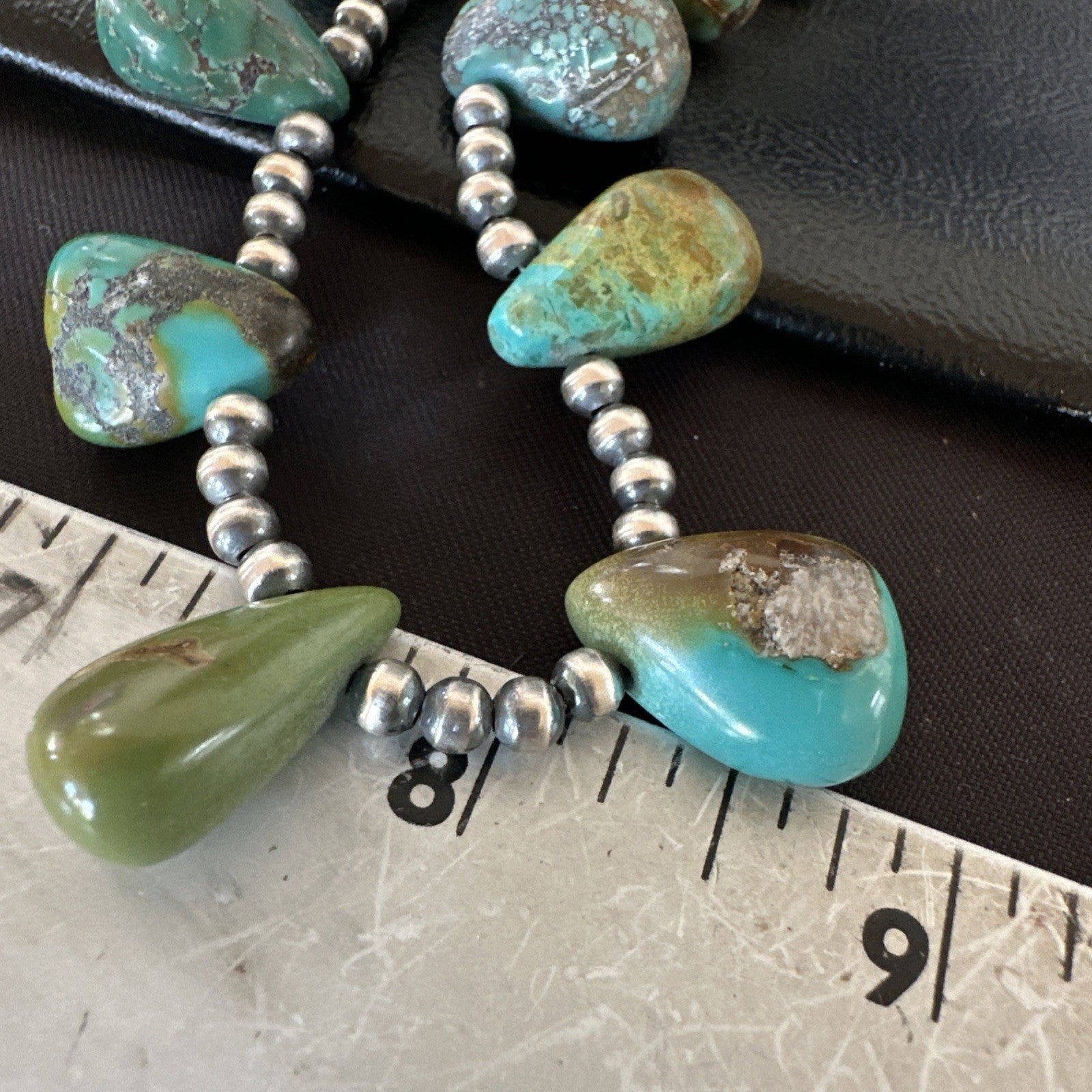 Navajo Pearls Silver Green Teardrop Turquoise Necklace 19015