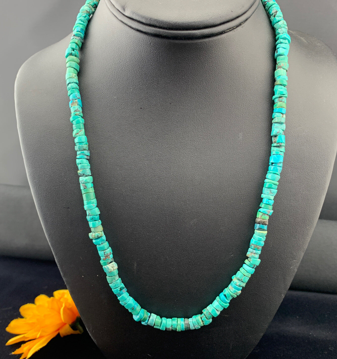 Blue Turquoise 7mm Heishi Sterling Silver Bead Necklace 20" 1741