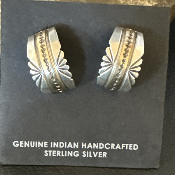 Old Pawn Navajo Stamped GF Earrings | Sterling Silver | Authentic Native American Handmade | 19091