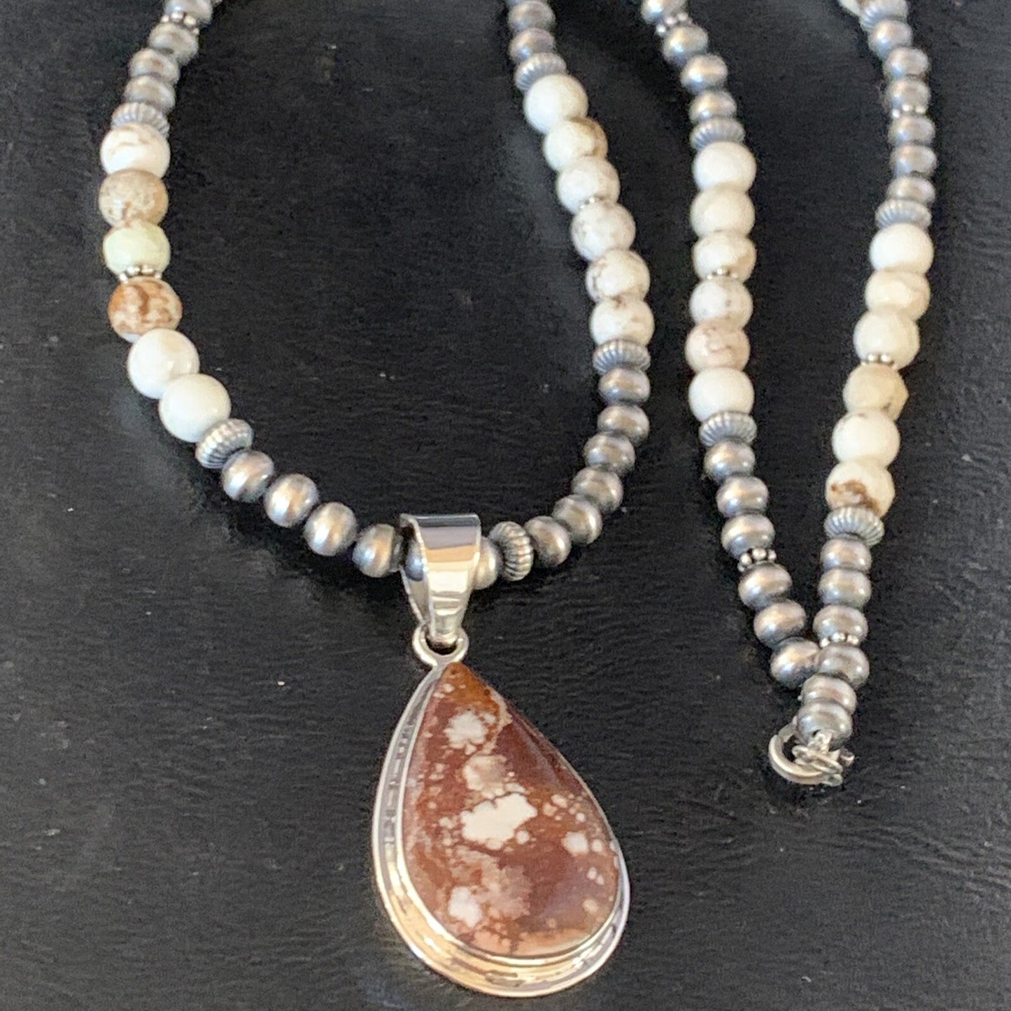 Wild Horse Turquoise Pendant Navajo Pearls Sterling Silver Necklace 20" 13864