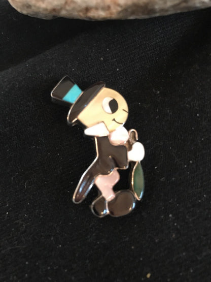 Collectible Zuni Sterling Silver Disney Jiminy Pin Pendant Vintage Old Pawn