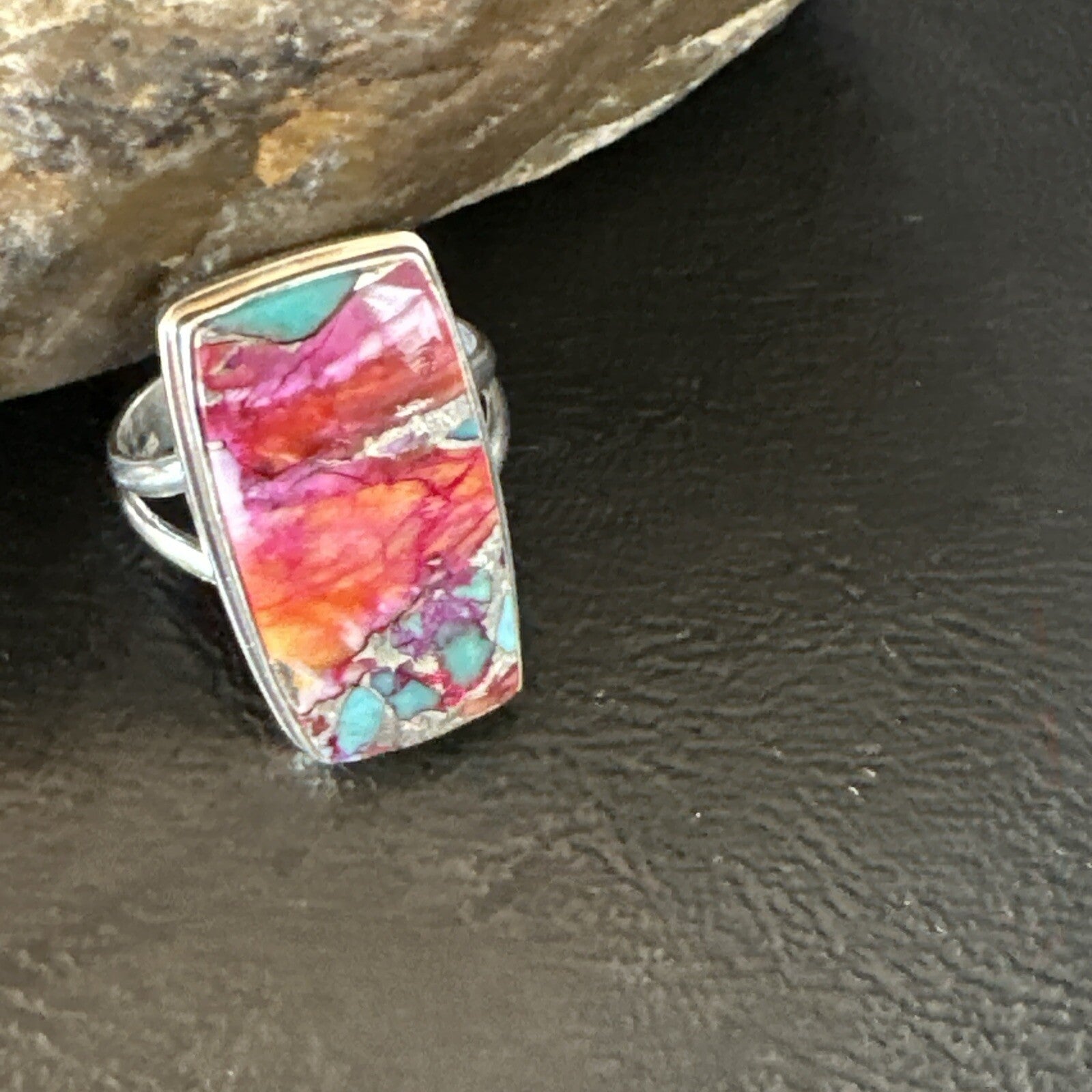 Blue Turquoise Spiny Oyster Navajo Sterling Silver Ring Size 9 18221