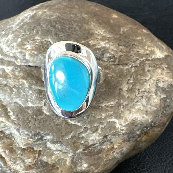 Southwestern Blue Kingman Turquoise Ring Size 9 | Sterling Silver | Authentic Native American Handmade | 18528