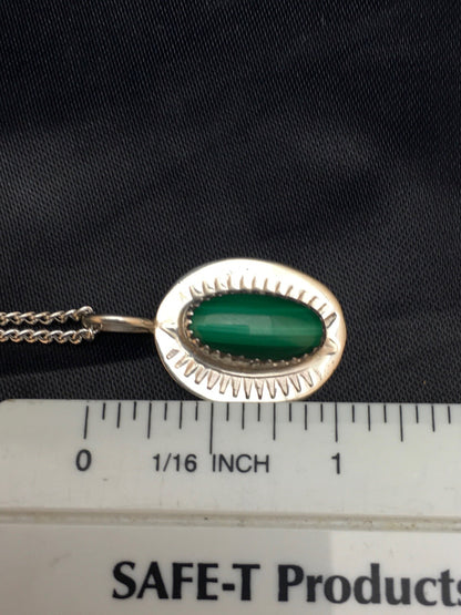 Green Malachite Pendant Navajo Sterling Silver Necklace 08953