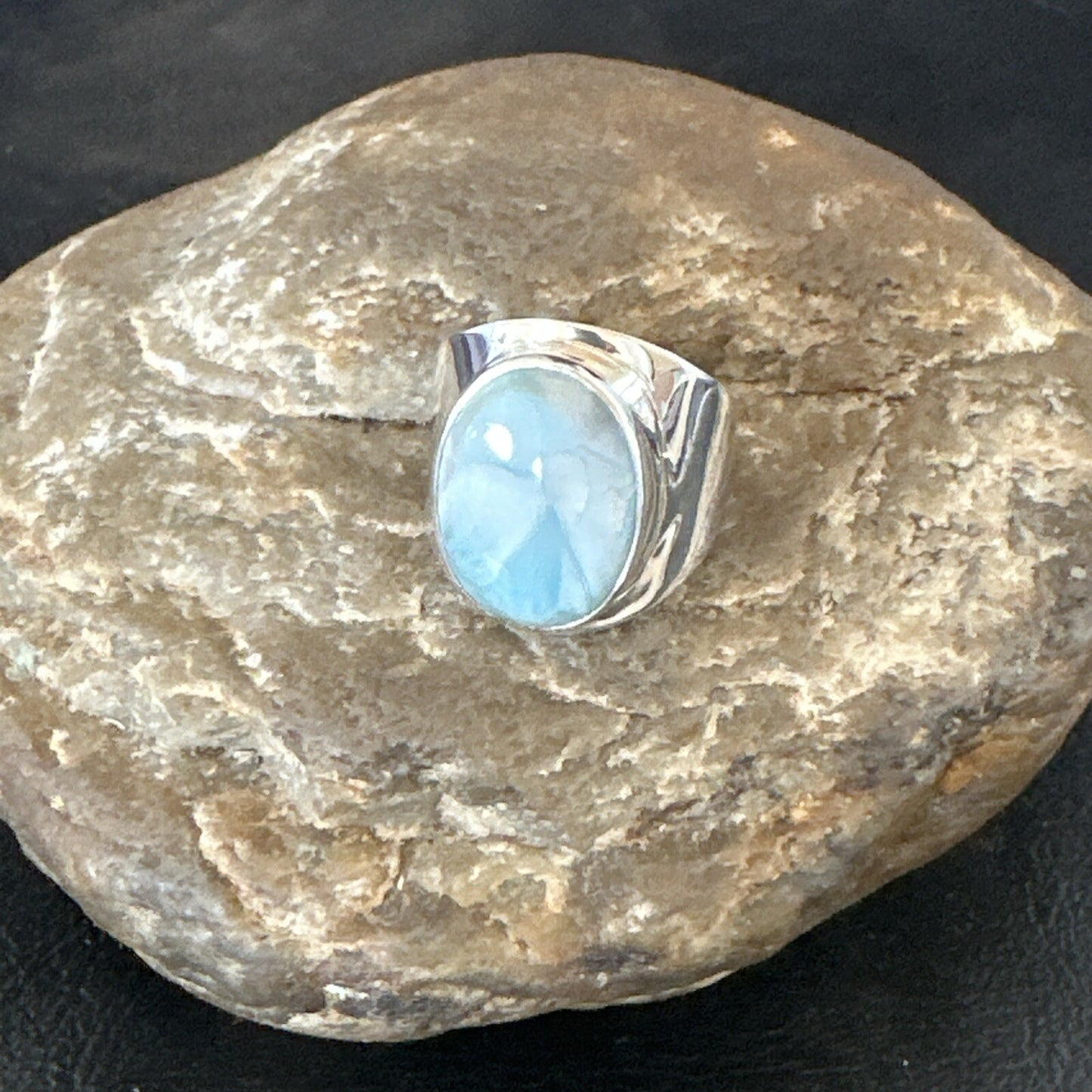 Womens Blue Larimar Navajo Sterling Silver Ring Size 8 17671