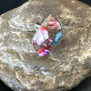 Blue Turquoise Spiny Oyster Navajo Ring Size 8 | Sterling Silver | Authentic Native American Handmade | 18232