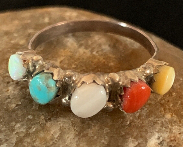 Opal Coral Turquoise Zuni Ring Size 6.5 | Sterling Silver | Authentic Native American Handmade | 8838