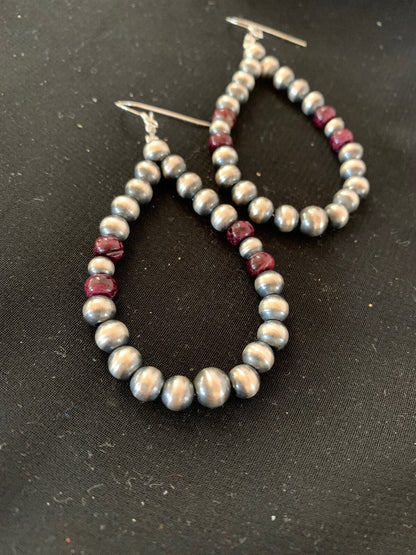 Native Purple Spiny Oyster Sterling Silver Beads Navajo Earrings 3248