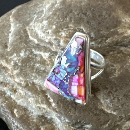 Blue Turquoise Spiny Oyster Southwestern Sterling Silver Ring Size 5 18500
