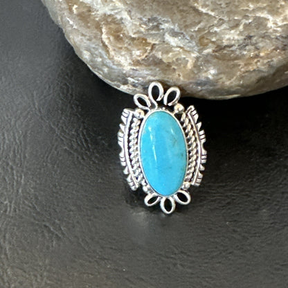 Yazzie Handmade Navajo Sterling Silver  Blue Kingman Turquoise Ring Size 7 19624