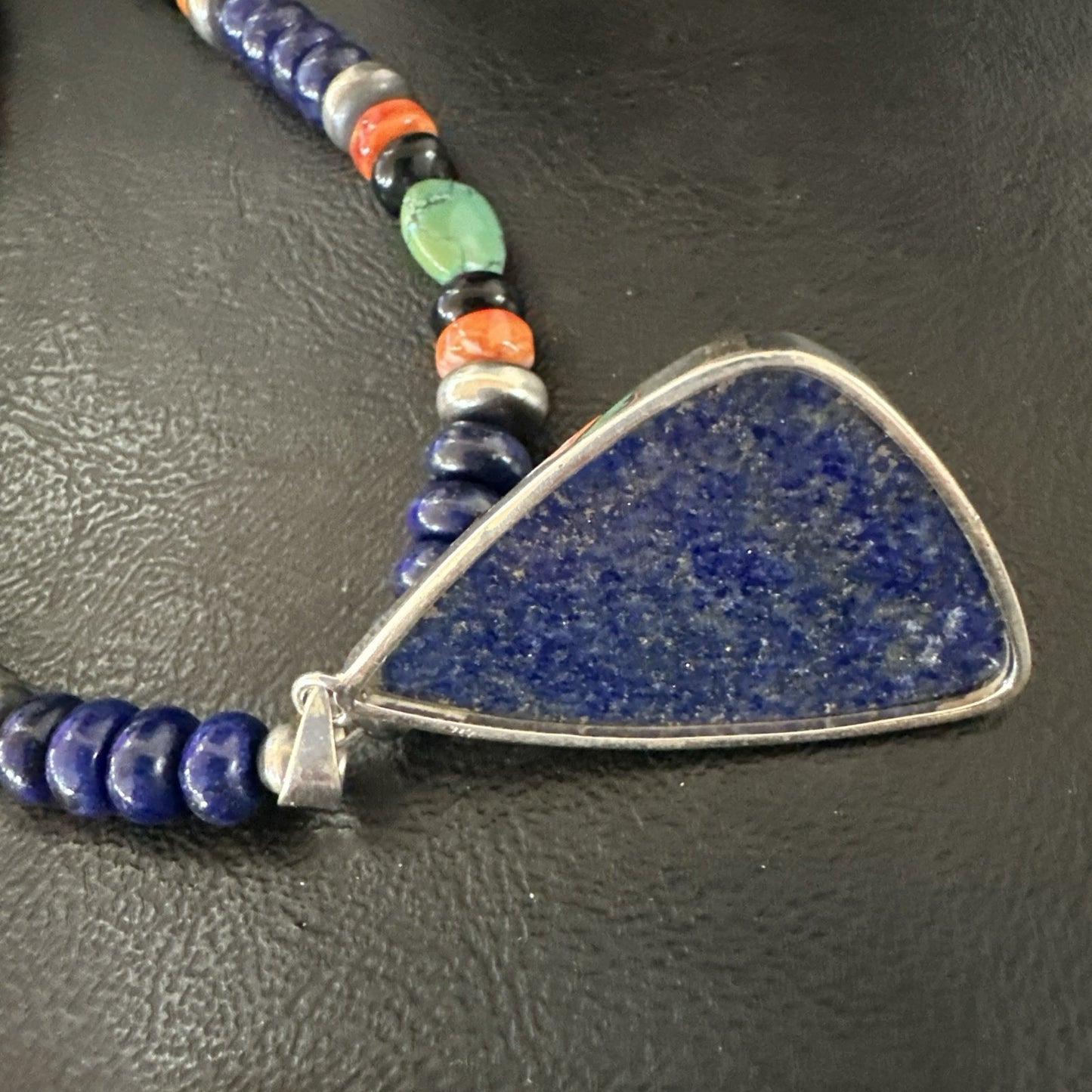 Lapis Turquoise Spiny Necklace Southwestern Sterling Silver Pendant 22” 19469