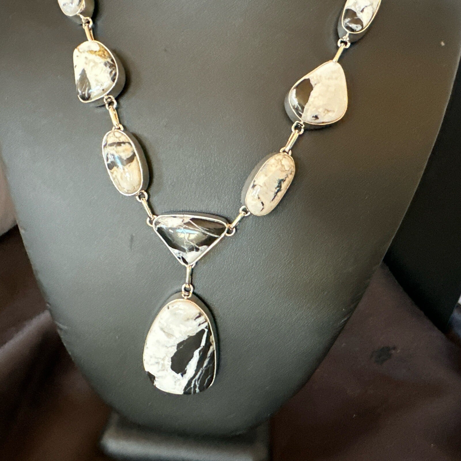 Women White Buffalo Turquoise Lariat Necklace Pendant Sterling Silver 18” 18413